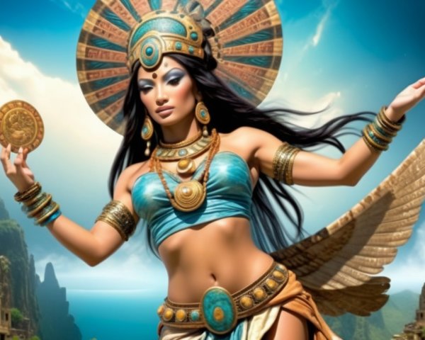 Majestic Figure with Golden Jewelry and Blue Garment