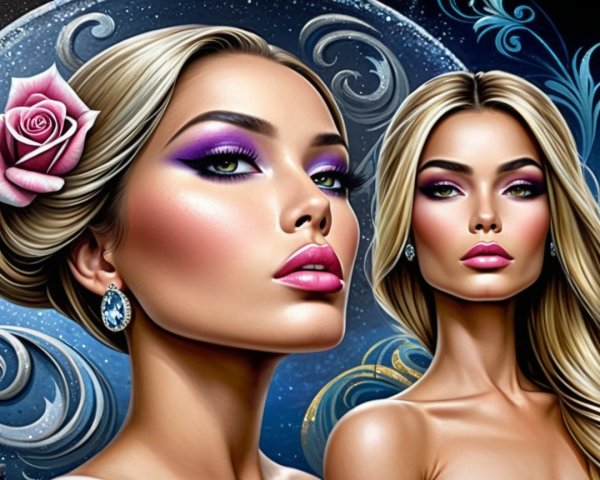 Glamorous Women with Bold Makeup and Stylish Hair