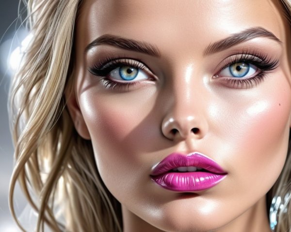 Close-up of a beautiful woman with blonde hair and makeup