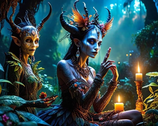 Ethereal Figures in a Mystical Forest Setting