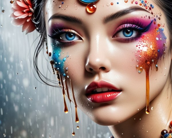 Portrait of a Young Woman with Artistic Makeup