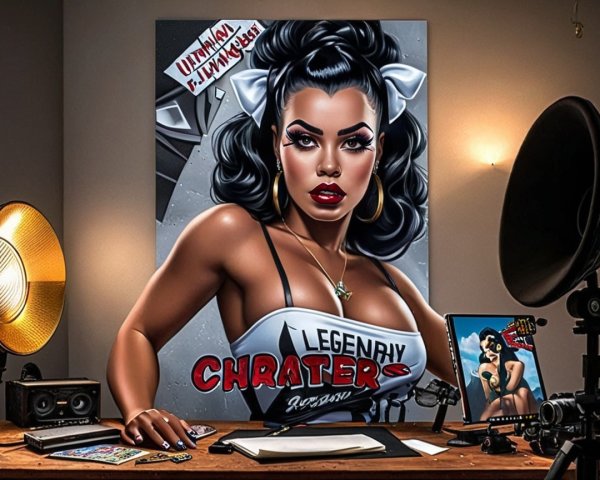 Stylized Woman in Retro Fashion with Artistic Decor