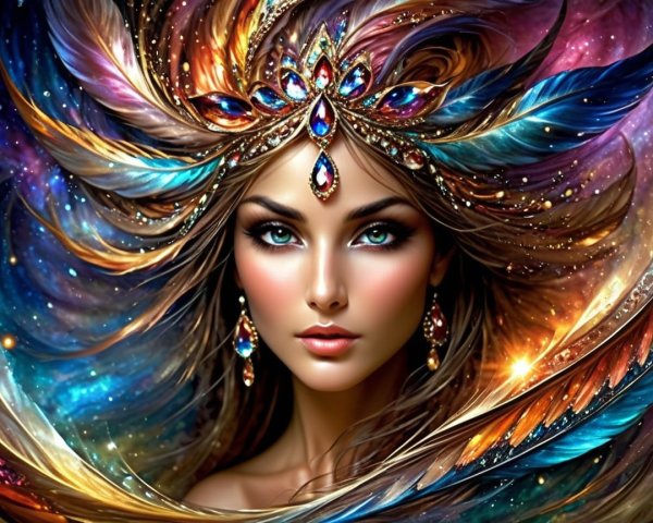 Digital Artwork of a Woman with Cosmic Background