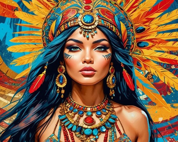 Portrait of a Woman with Tribal Jewelry and Headdress