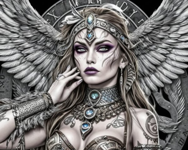 Detailed Female Figure with Ethereal Wings and Jewelry