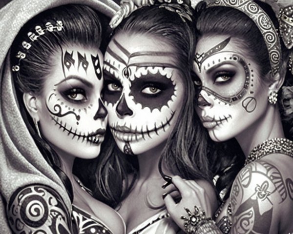 Women with Day of the Dead Makeup in Black and White