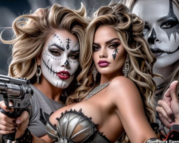 Women with Día de los Muertos Makeup and Edgy Attire