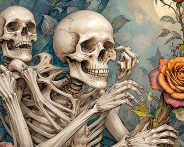 Intricate Skeletons with Rose in Ethereal Colors