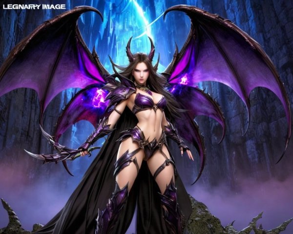 Female Warrior in Dark Armor with Mystical Wings