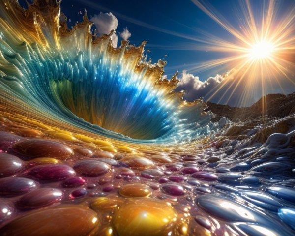 Vibrant Multi-Colored Wave with Radiant Sunlight