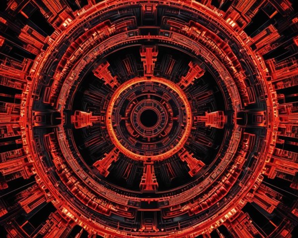 Futuristic Mechanical Structure with Red and Black Design