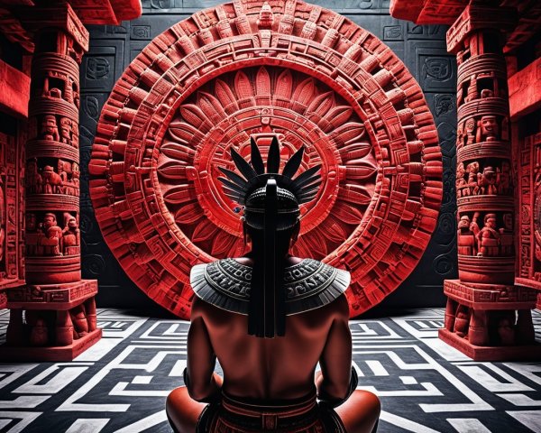 Ancient Figure Before Intricate Circular Mural