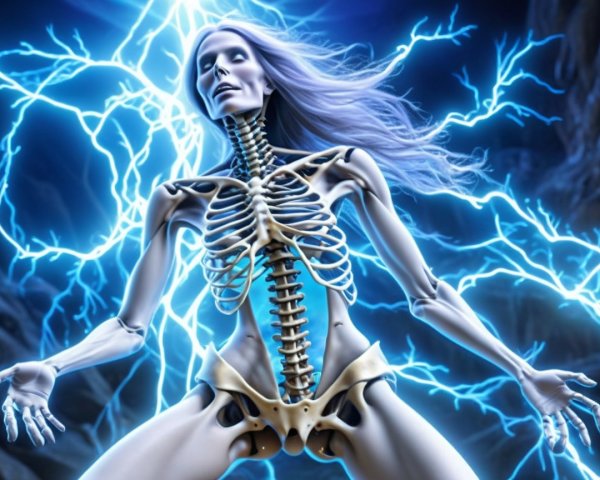 Skeletal Figure Surrounded by Blue Lightning Storm