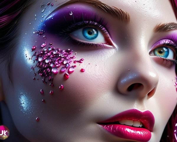 Close-Up Portrait of Vibrant Makeup with Bold Colors
