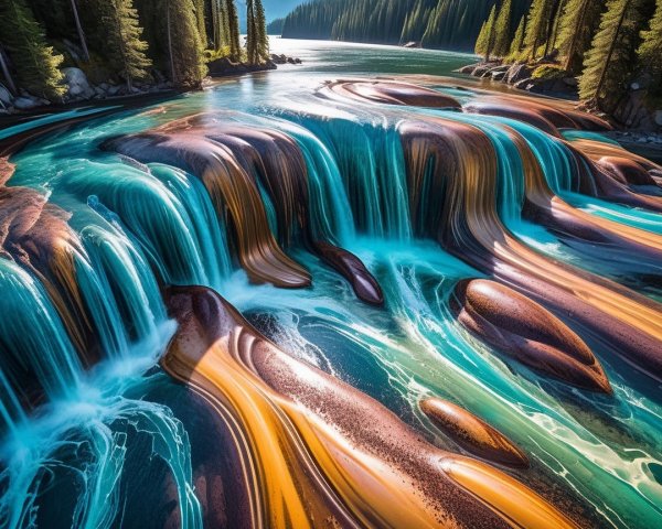 Cascading Waterfall Surrounded by Lush Greenery