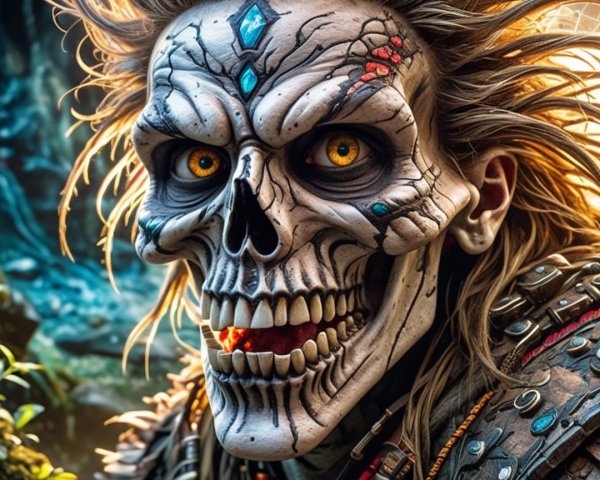 Intricate Skull Makeup Character in Nature Backdrop