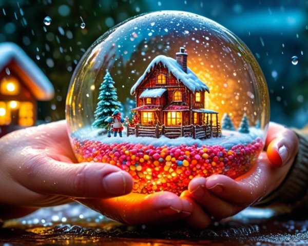 Close-Up of Hands Holding a Magical Snow Globe