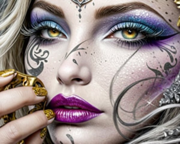 Close-Up of Woman with Intricate Colorful Face Art