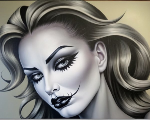 Monochromatic Portrait of a Woman with Dramatic Makeup