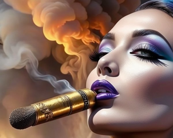 Portrait of a woman with dramatic makeup and microphone