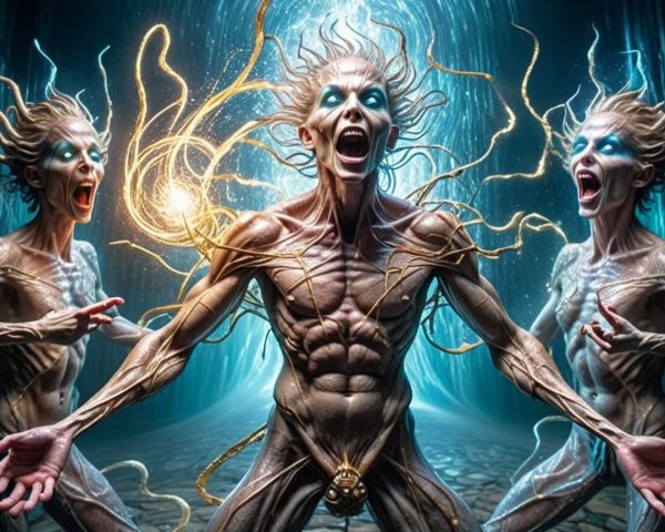 Ethereal Muscular Figures in an Otherworldly Setting