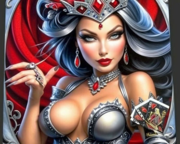 Queen Illustration with Dark Hair and Silver Outfit