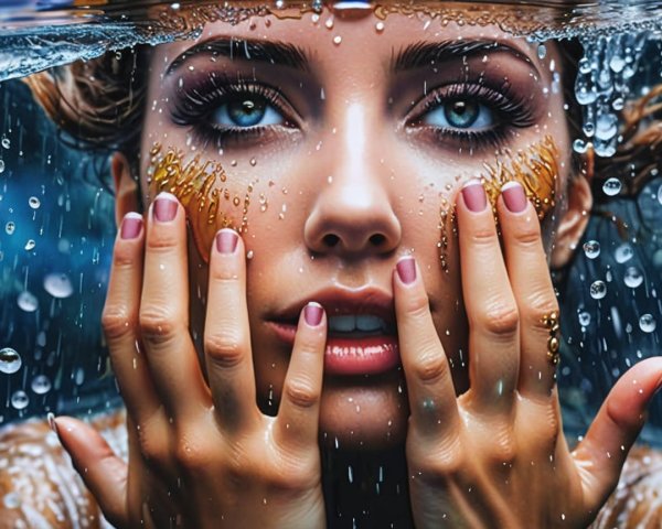 Close-Up Portrait of a Woman Submerged Underwater