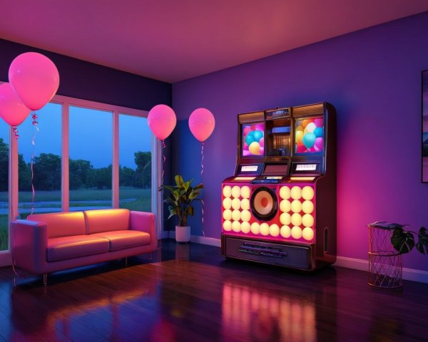 Cozy Room with Retro Slot Machine and Soft Lighting