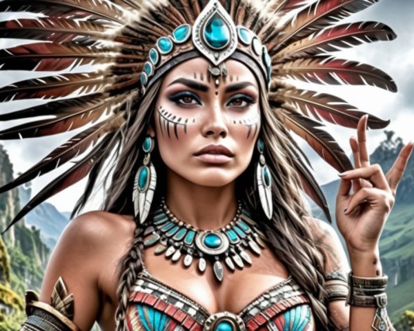 Vibrant Tribal Attire and Feather Headdress Display