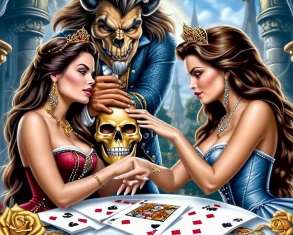 Elegant Women Playing Cards in Regal Setting