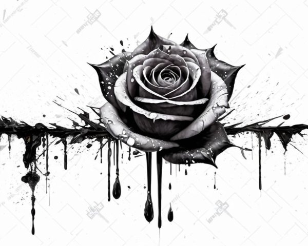 Black and White Rose Image with Ink Accents