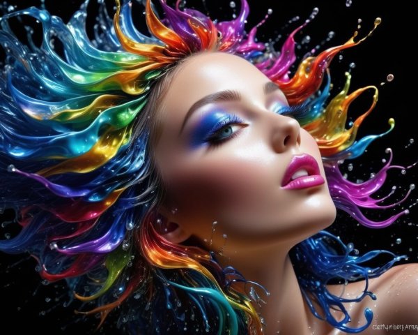 Portrait of a woman with vibrant, multicolored hair