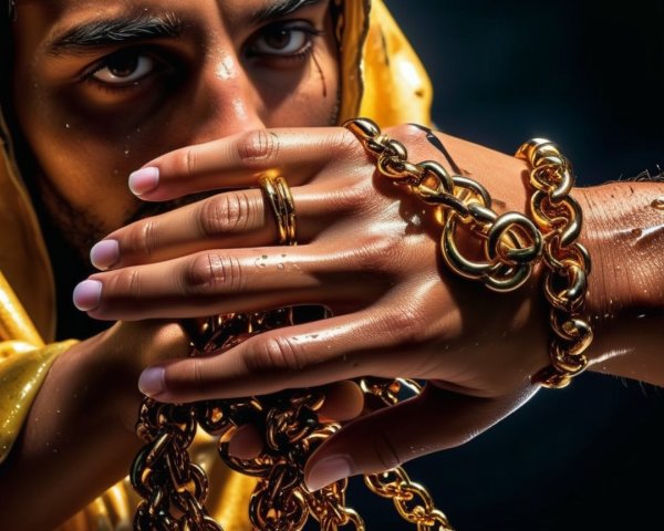 Close-up Portrait of Man in Gold Hooded Top