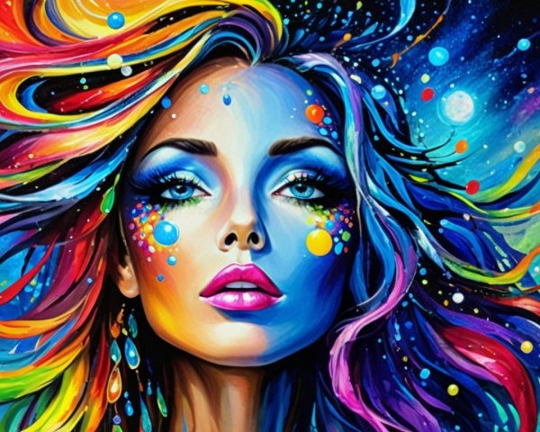 Surreal Portrait of a Woman with Cosmic Nebula Hair
