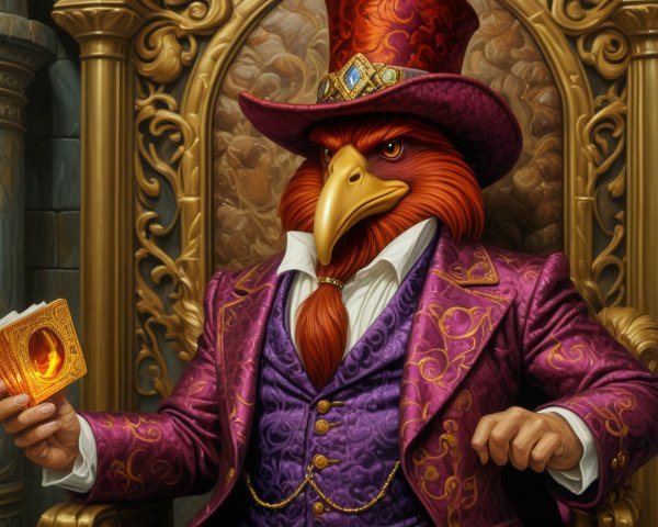 Regal Bird in Lavish Suit on Ornate Throne