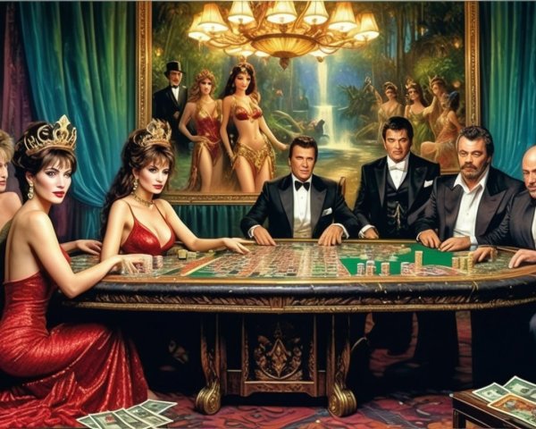 Upscale Casino Scene with Glamorous Poker Table