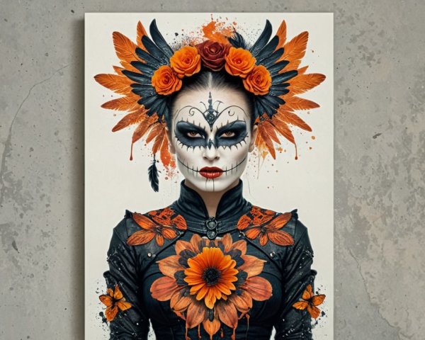 Vibrant Day of the Dead Figure with Intricate Face Paint