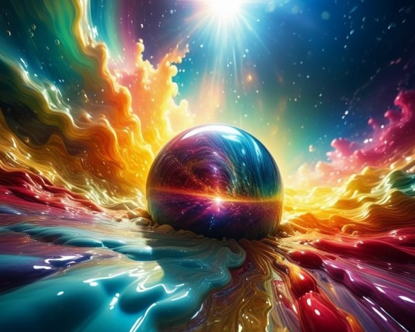 Vibrant Abstract Scene with Luminous Central Sphere