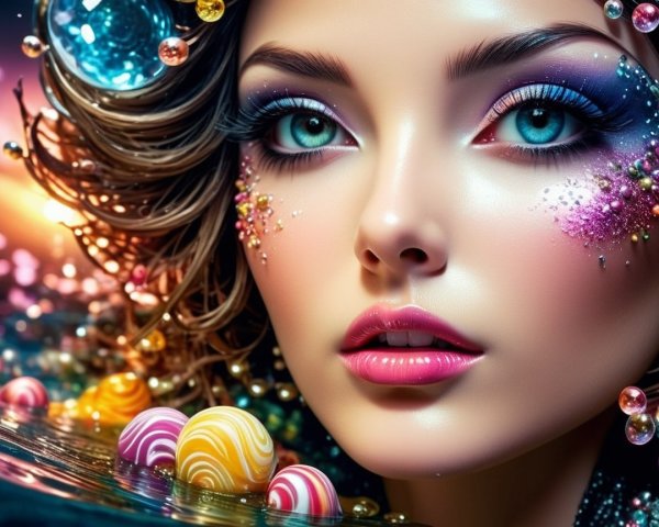 Close-Up Portrait of a Woman with Vibrant Makeup