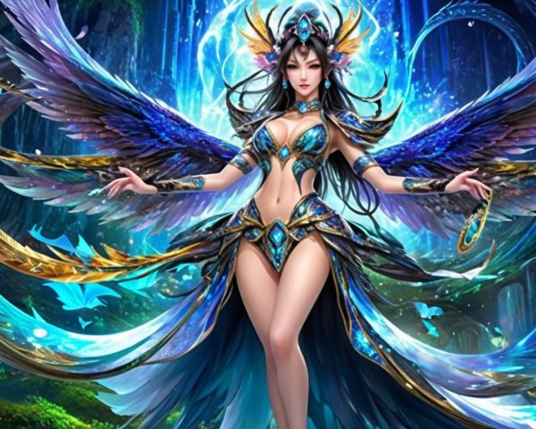 Mystical Warrior in Enchanted Forest with Wings