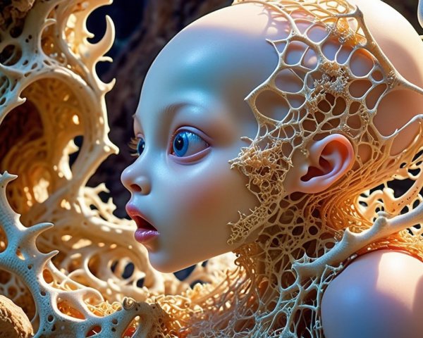 Surreal Anthropomorphic Figure with Coral-Like Details