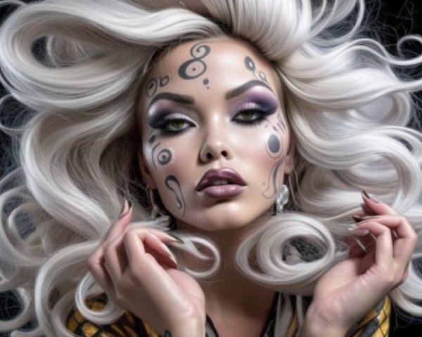 Model with Platinum Blonde Hair and Bold Makeup