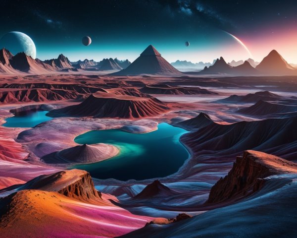 Alien Landscape with Mountains and Twilight Sky