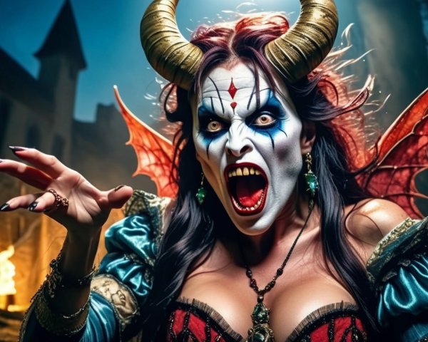 Fierce Female Character with Horns and Bat Wings