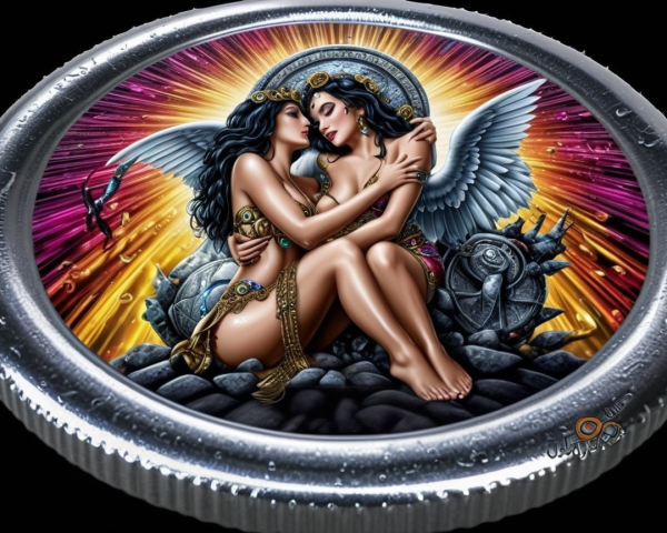 Hyperrealistic Silver Coin Depicting Ancient Goddesses