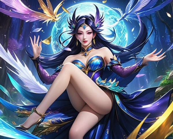Fantastical female figure with vibrant outfit and wings