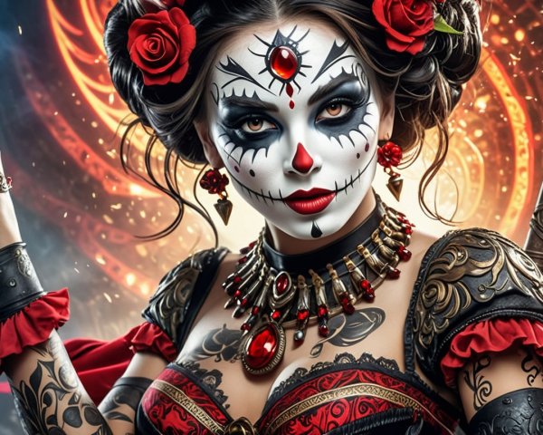Elaborate Day of the Dead Costume and Makeup Display