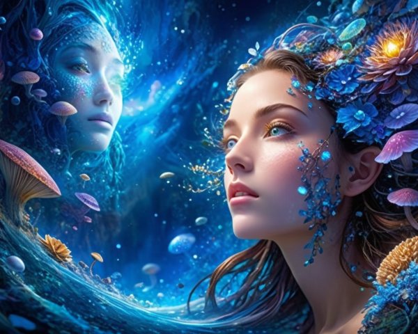 Surreal Scene of a Woman in an Underwater Dreamscape