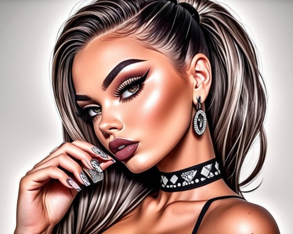 Glamorous Woman with Bold Makeup and Chic Style