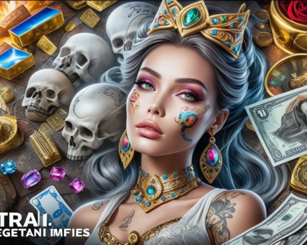 Portrait of a Woman with Crown and Intricate Jewelry
